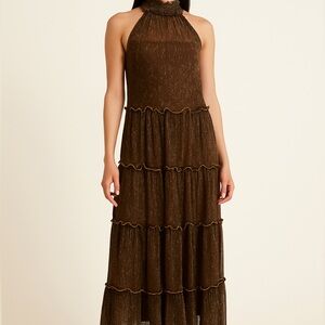 Shiny brown long tiered dress